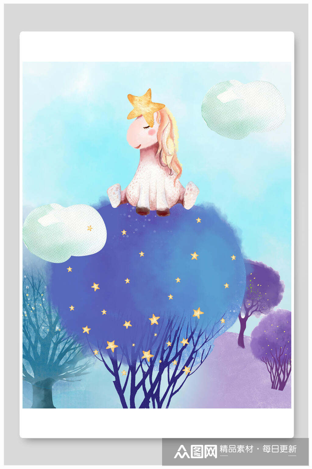 天马唯美梦幻插画素材