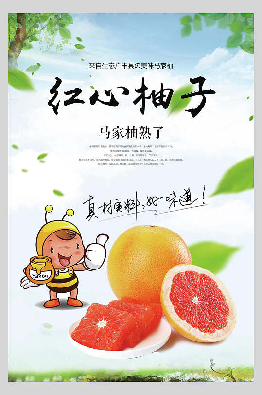 红心柚子水果海报-众图网