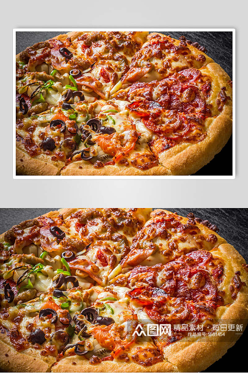 双拼蔬菜牛肉披萨高清摄影图片素材
