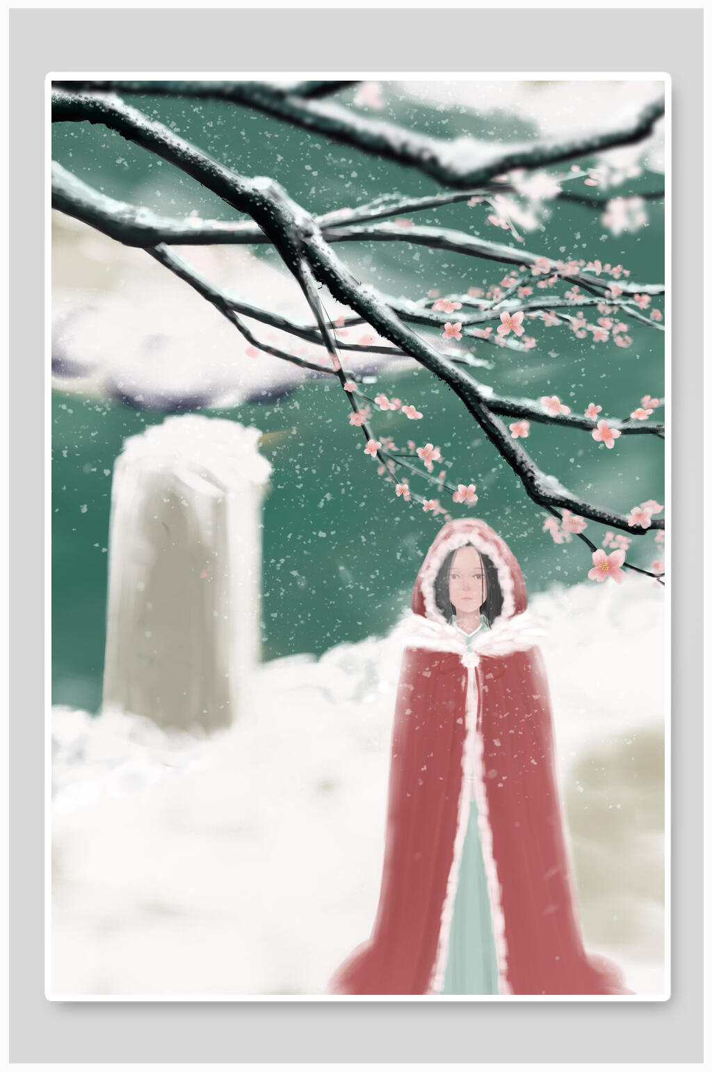 古风寻梅女孩插画素材素材
