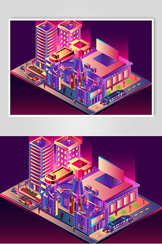 紫色25D风社区建筑插画元素