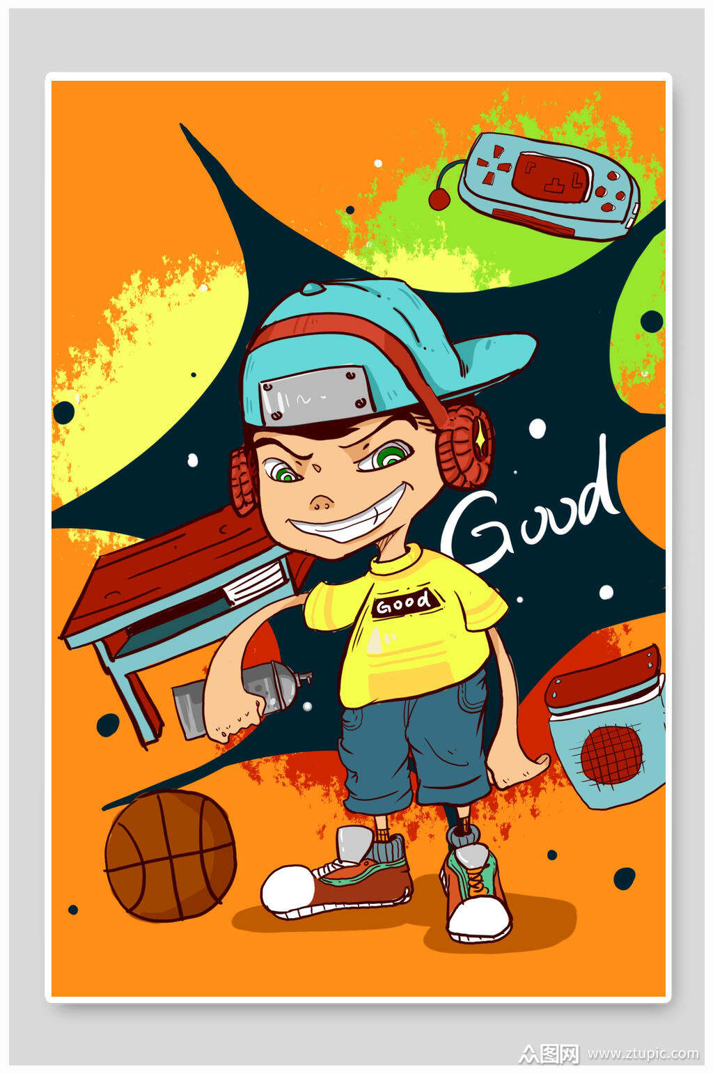 漫画音乐男孩插画海报素材模板下载-编号1554491-众图网