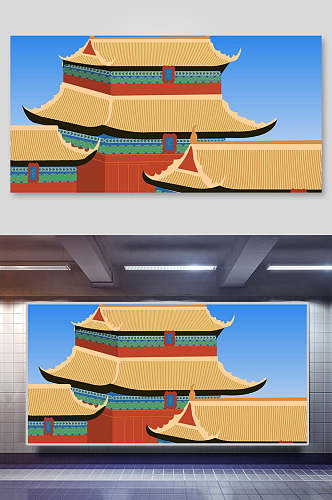 宫殿古风建筑插画素材