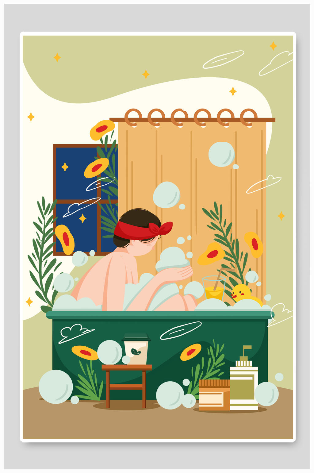 洗澡插画设计素材素材