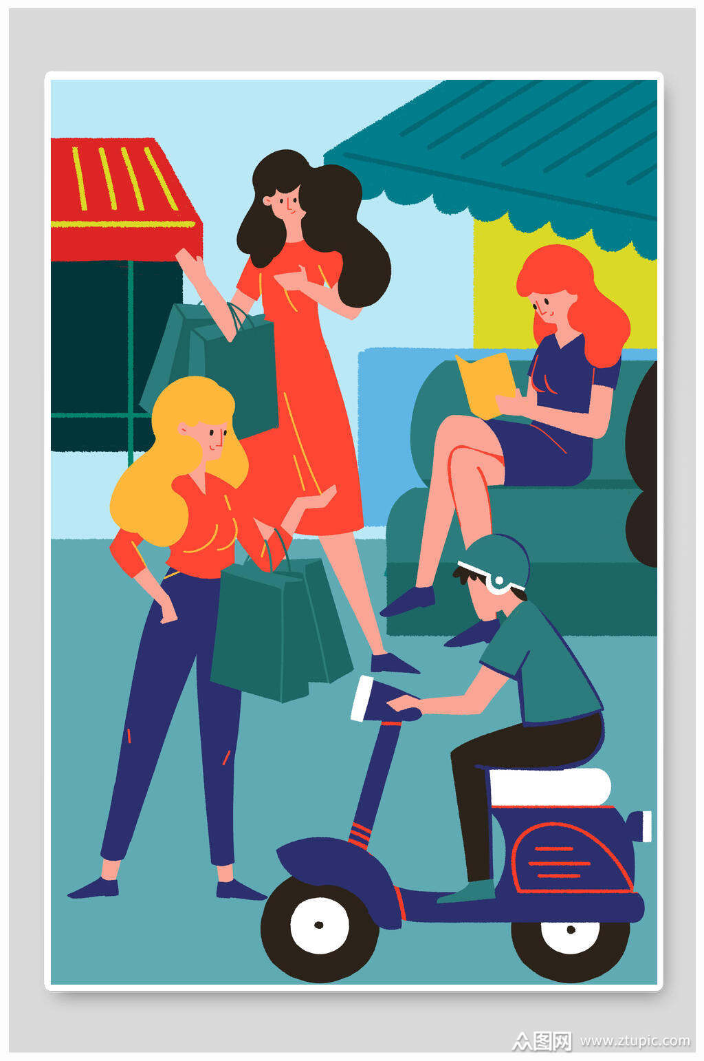 扁平风城市生活插画设计素材素材