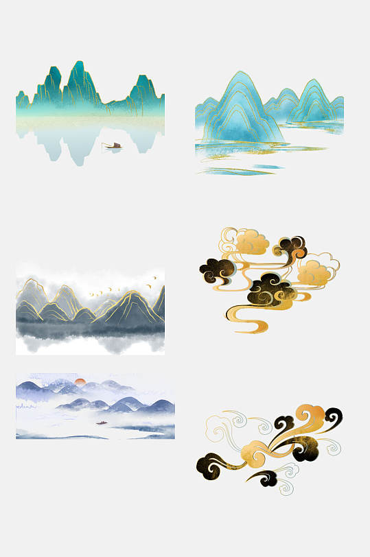 簡約國潮風(fēng)山水祥云免摳設(shè)計元素素材