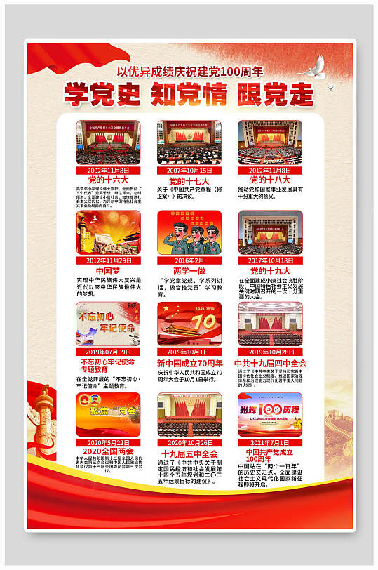 学习党史知党情跟党走海报展板