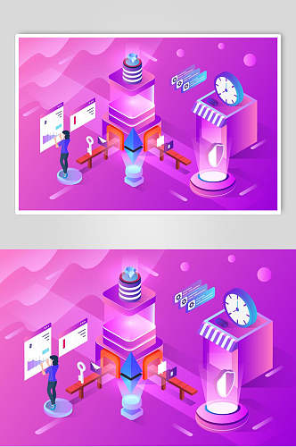 粉红色智能科技设计元素插画素材