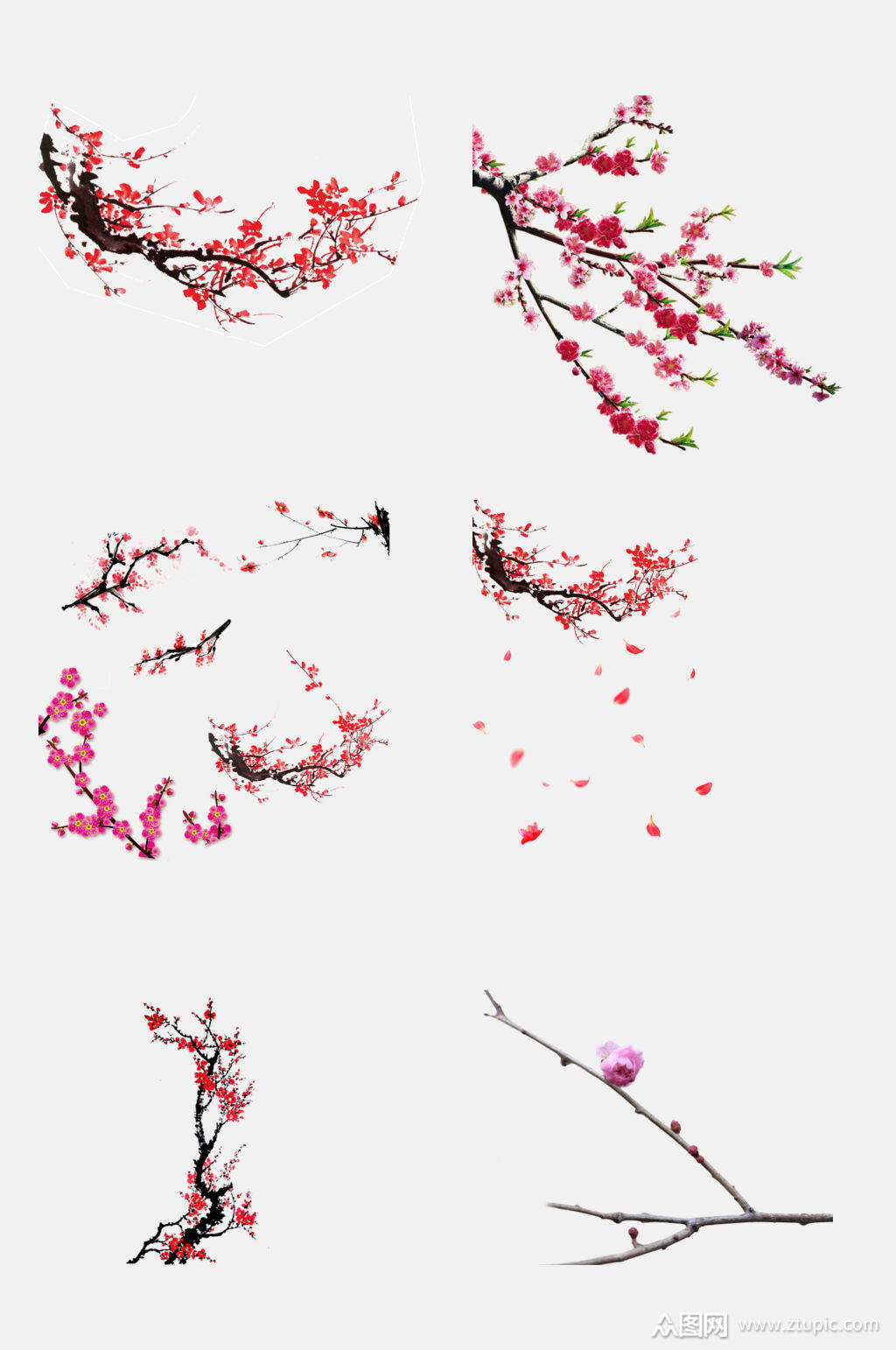 含苞欲放水墨梅花免抠元素素材