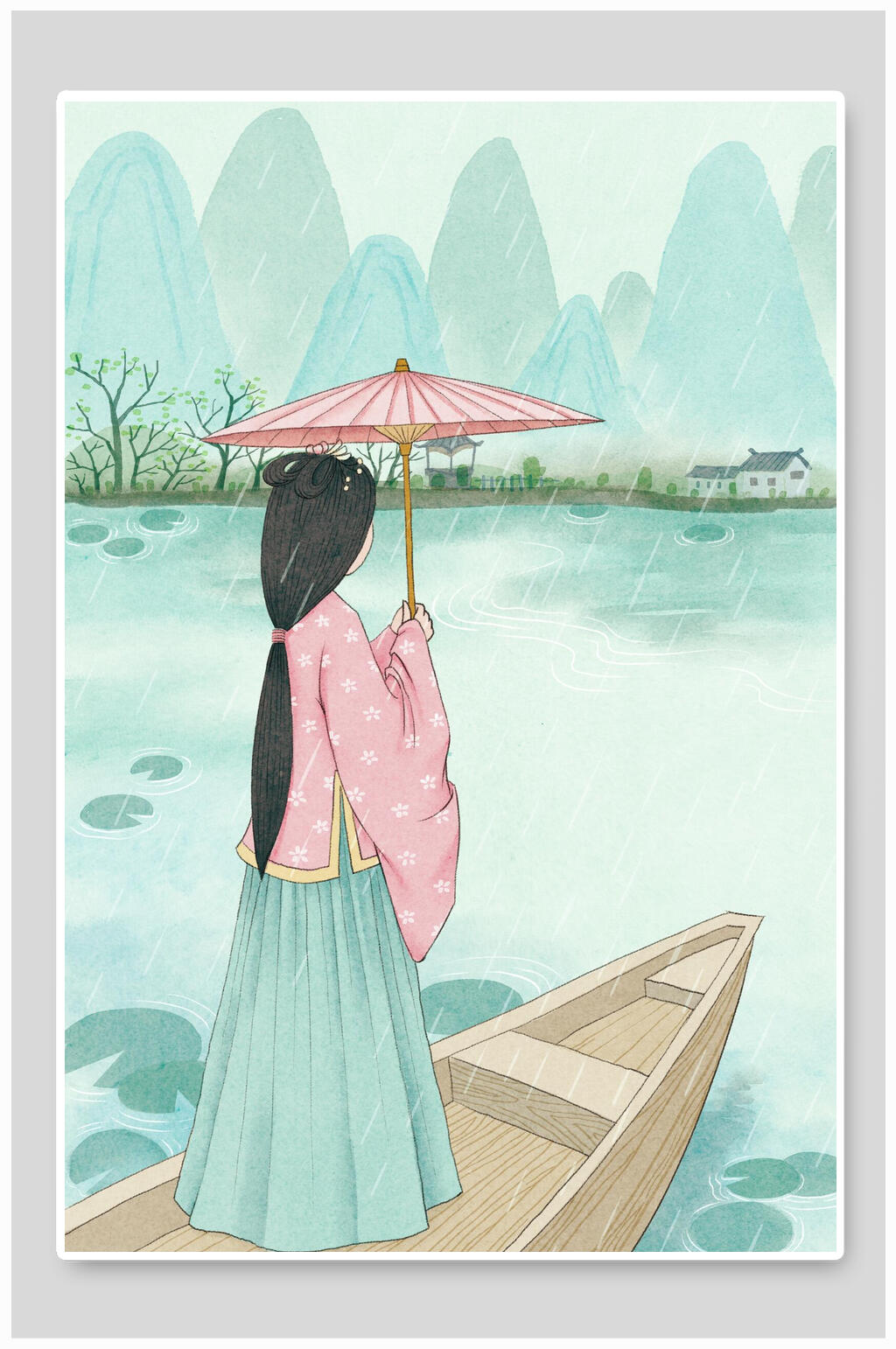 古风谷雨插画素材素材
