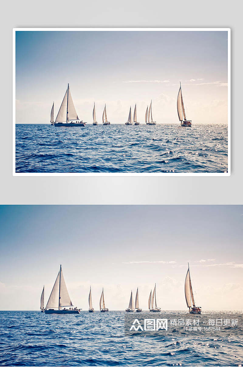 海浪帆船远景高清图片素材