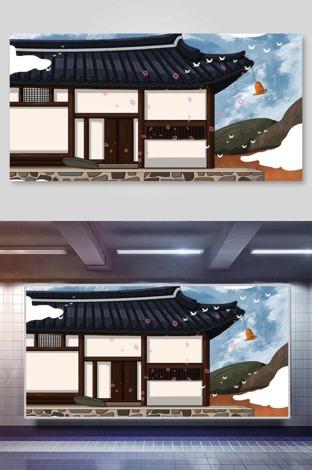 漫画古风建筑插画素材素材