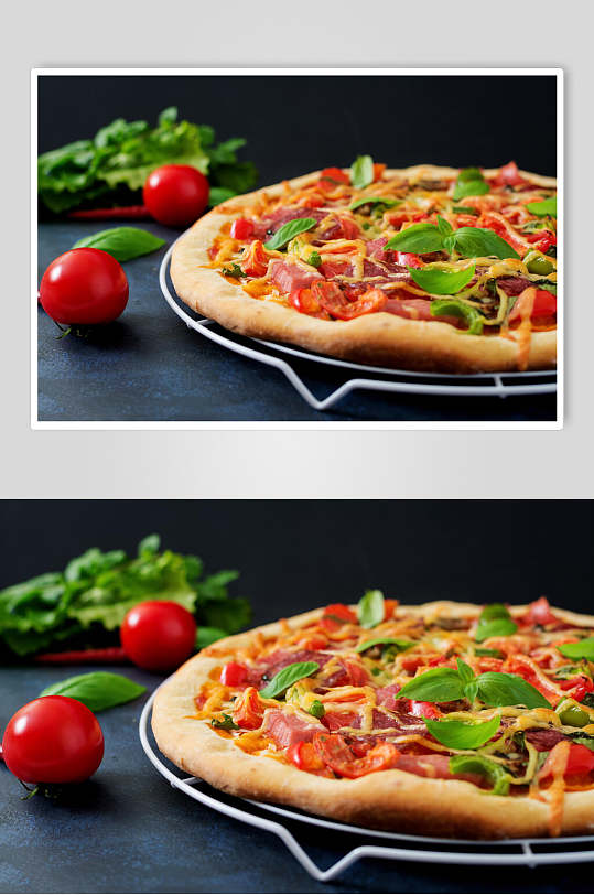 意式番茄披萨高清近景摄影图片