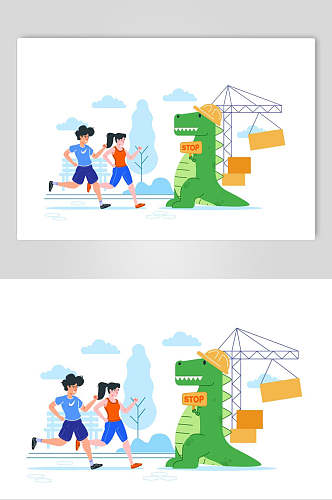 插画元素儿童卡通恐龙少年儿童