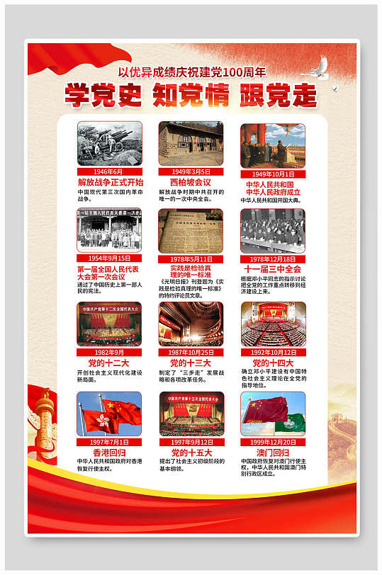 红色学党史知党情跟党走学习党史海报展板