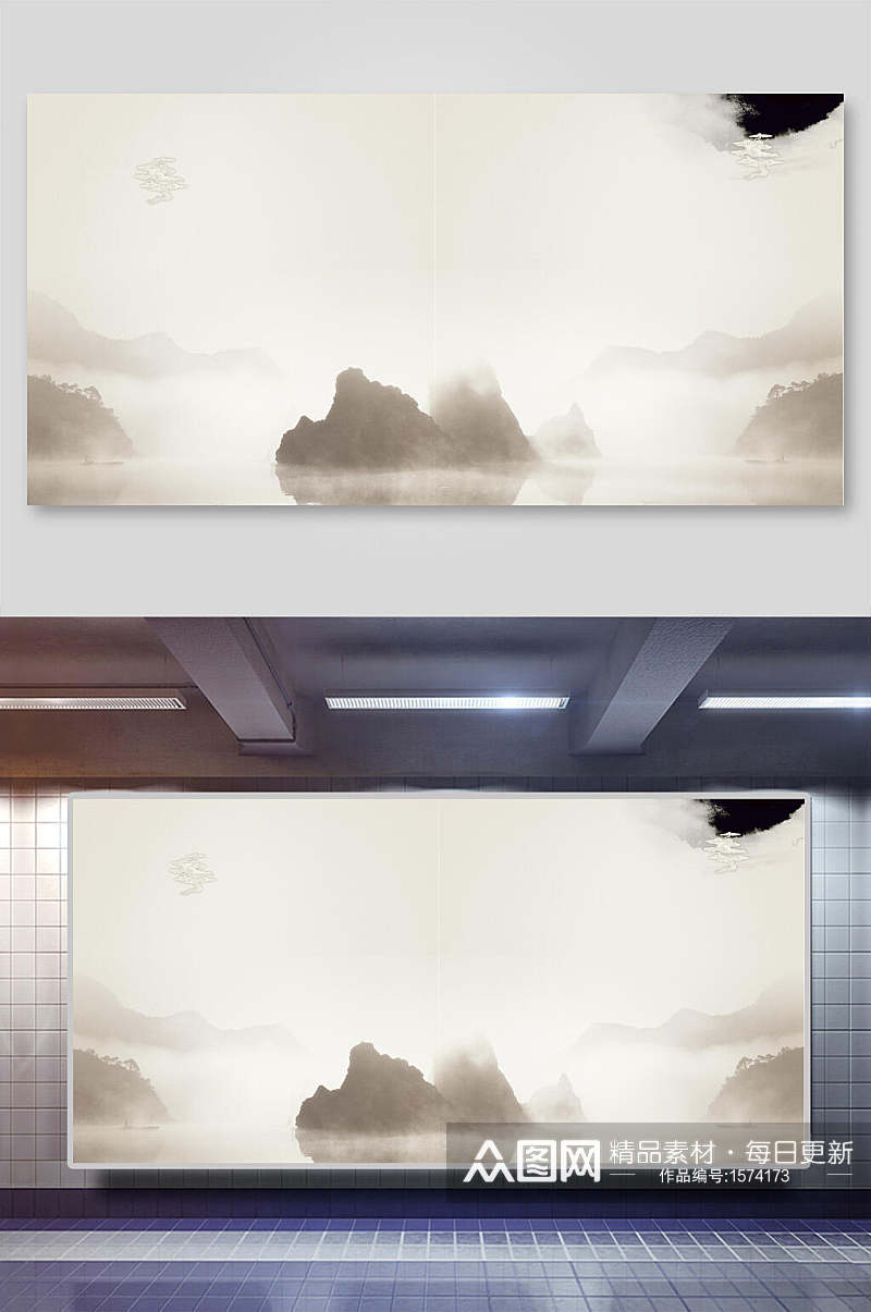 中国风烟雨江山背景图背景素材素材