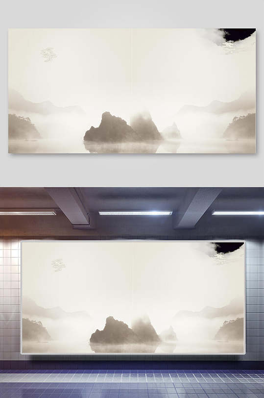 中国风烟雨江山背景图背景素材