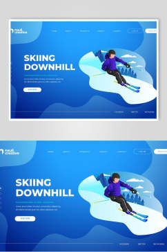 单人滑冰运动蓝色插画