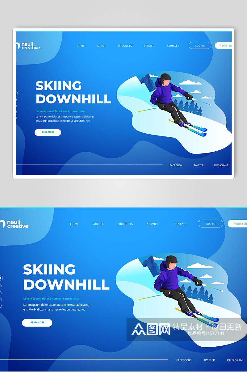 单人滑冰运动蓝色插画素材