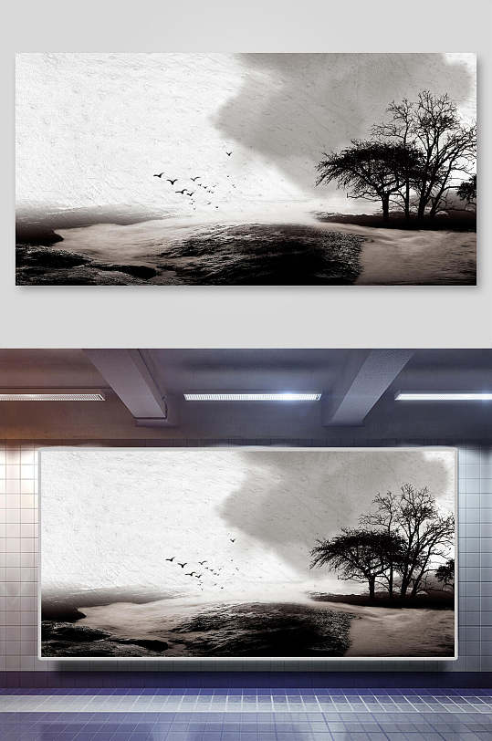 中国风下雨洪水河流背景图背景素材