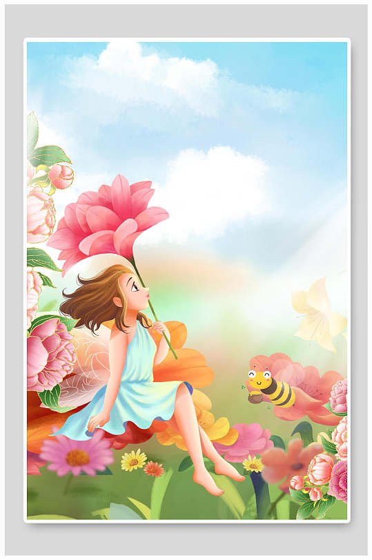春天百花齐放插画素材