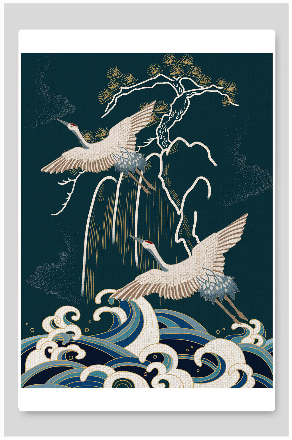中式古风仙鹤手绘插画素材素材