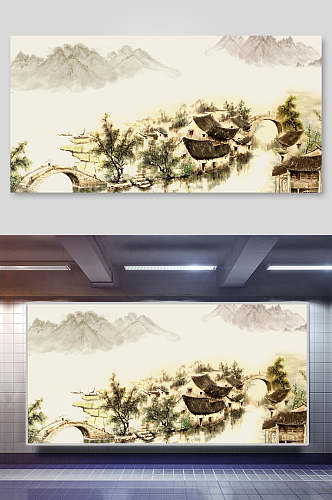 复古山水中国风背景图