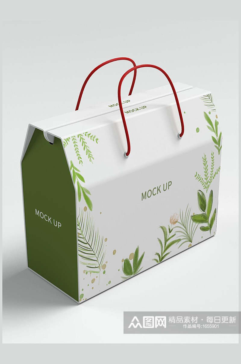 清新花卉手提礼盒包装效果图素材