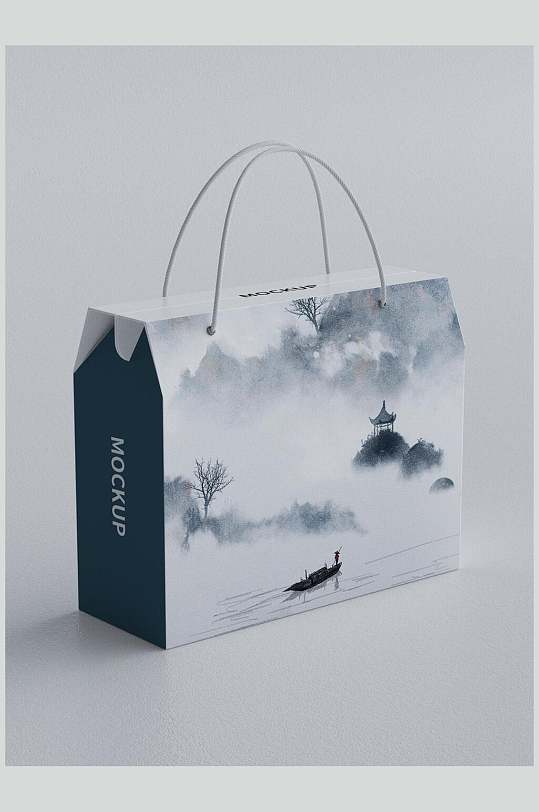 中国风水墨手提礼盒包装效果图