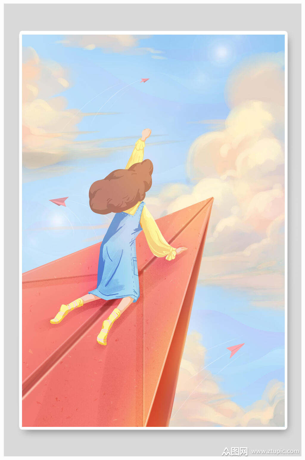 创意唯美纸飞机女孩海报