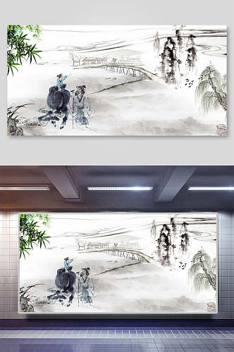 中国风田园风光背景图背景素材