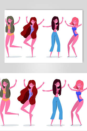 集体跳舞人物插画素材设计