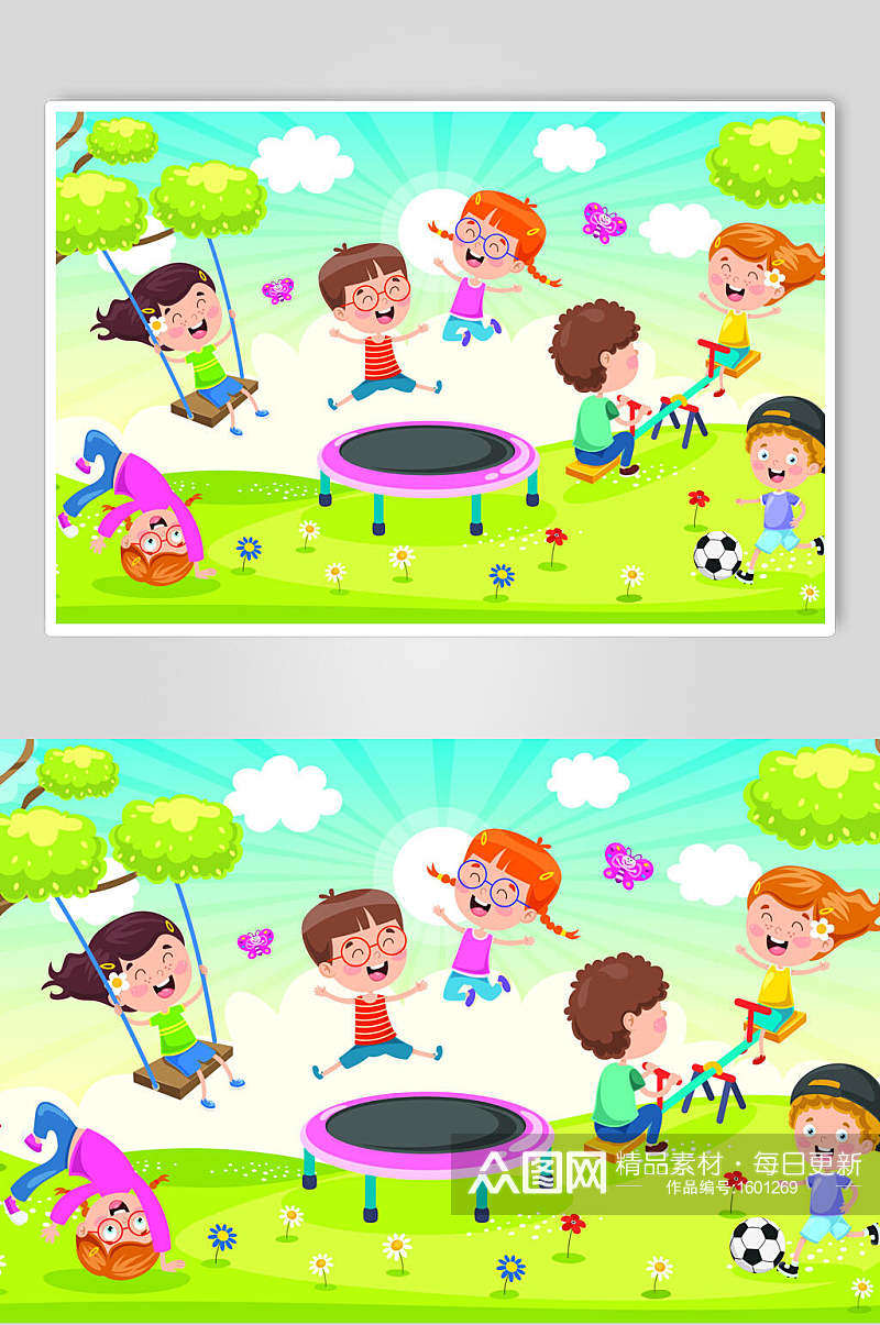 欢乐儿童节游乐场插画素材素材