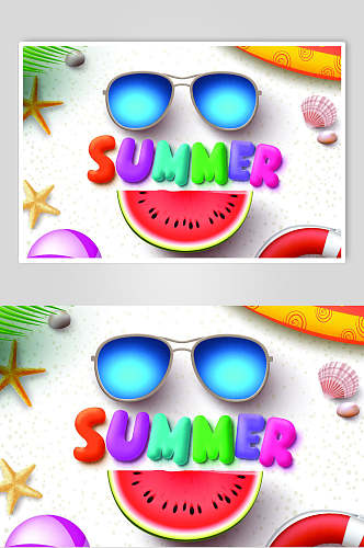 夏日饮品沙滩插画素材设计