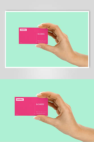 清新手持红色名片样机效果图