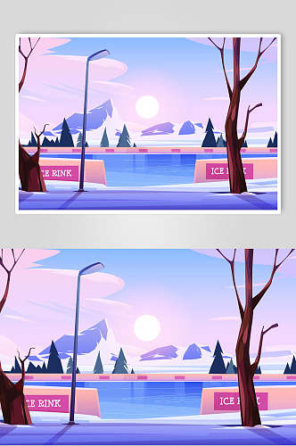 冰湖滑冰元素插画设计