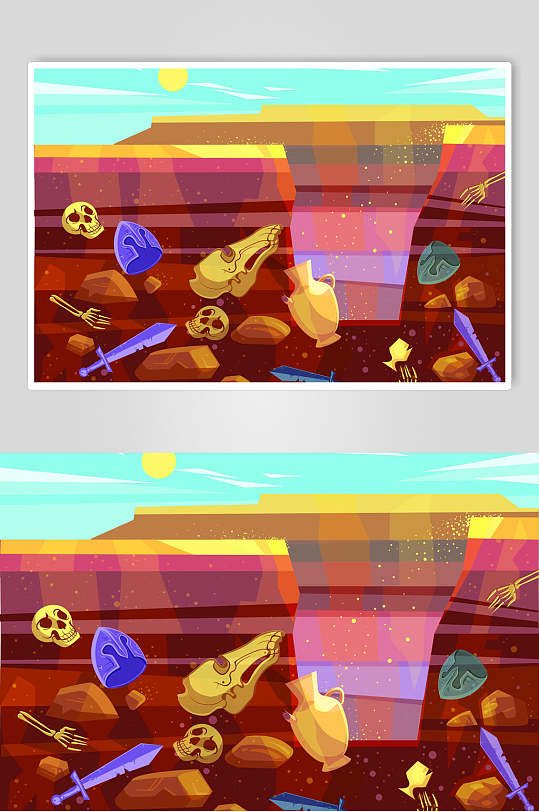 神秘地下宝藏插画设计素材