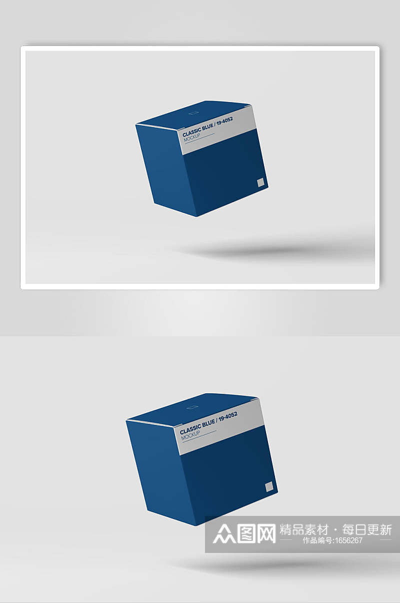 经典蓝色方形包装盒样机效果图素材