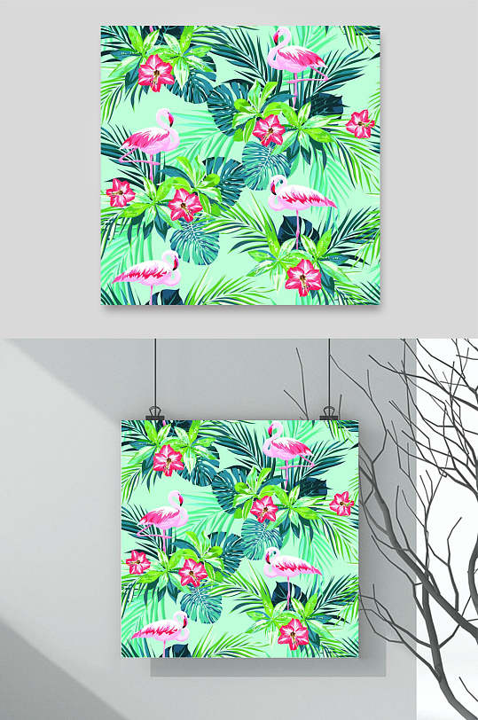 绿色夏天INS风火烈鸟素材-众图网