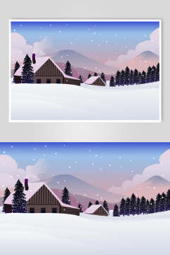 雪地场景插画设计