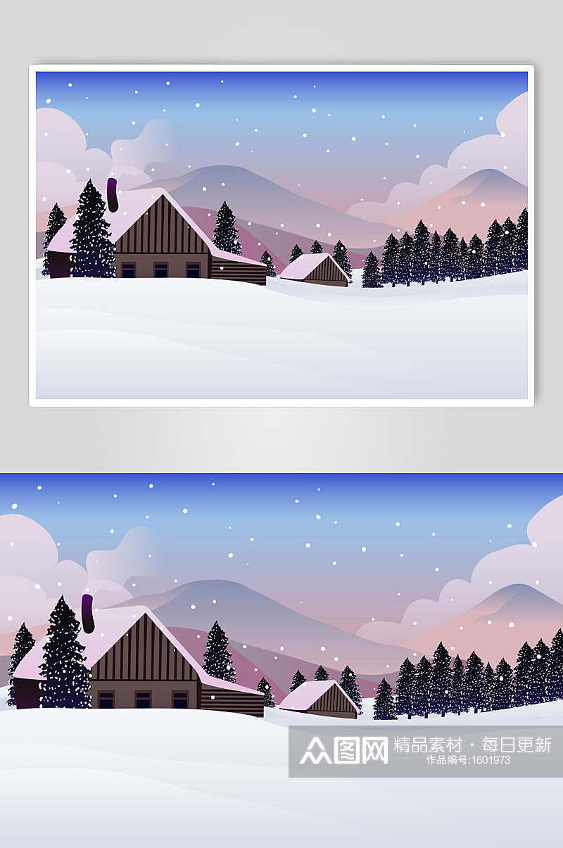 雪地场景插画设计素材