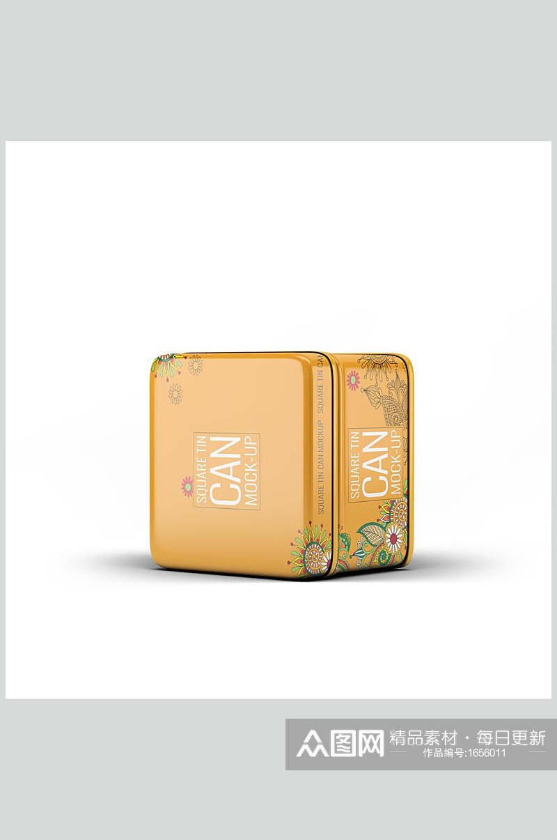 方形黄色罐子包装盒样机效果图素材