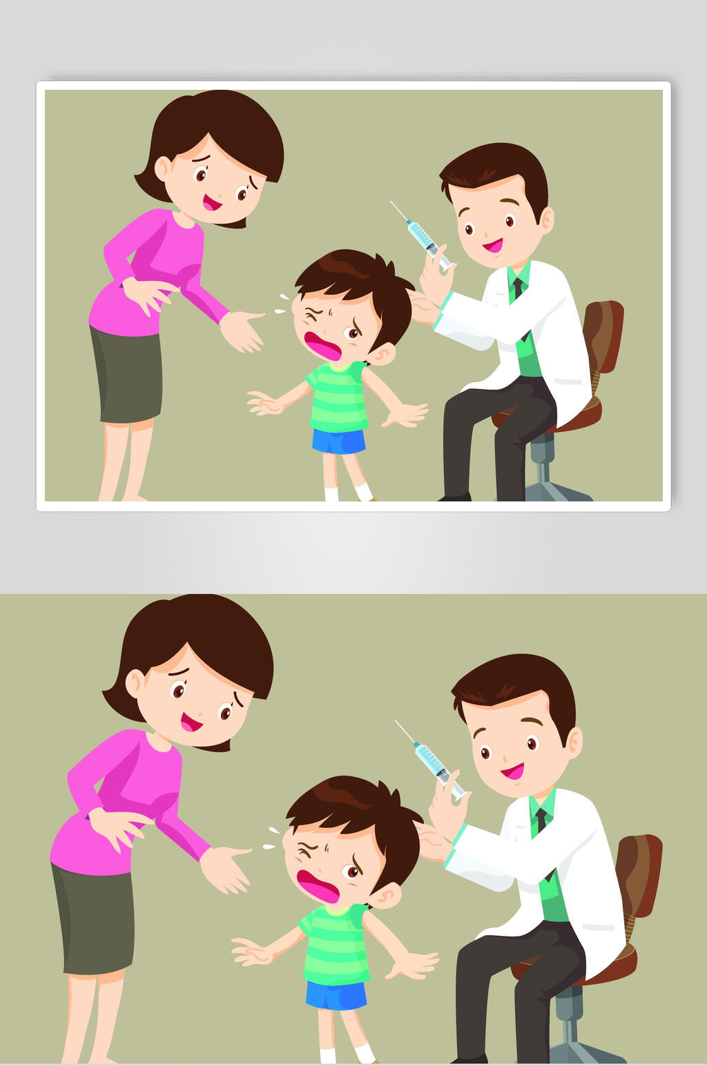 扁平化儿童打针插画素材设计素材