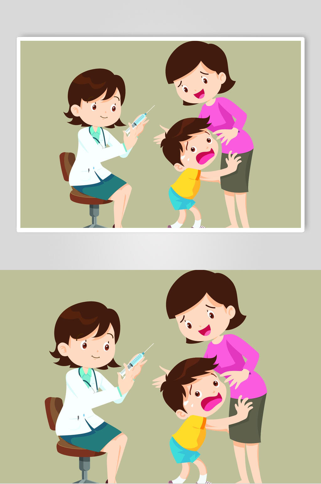 扁平化小孩打针插画素材设计素材