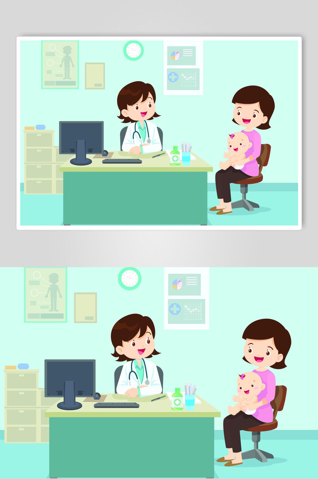 扁平化儿童看诊插画素材设计素材