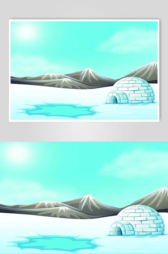 冰雪山插画设计