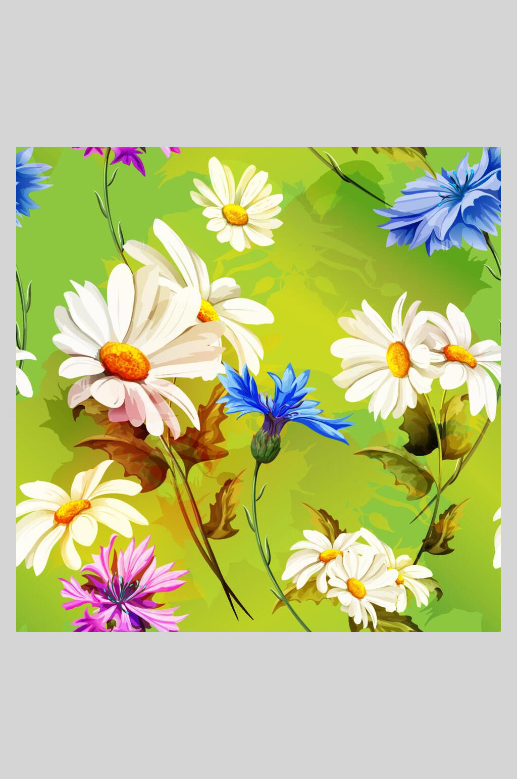 清新复古鲜花插画素材设计素材