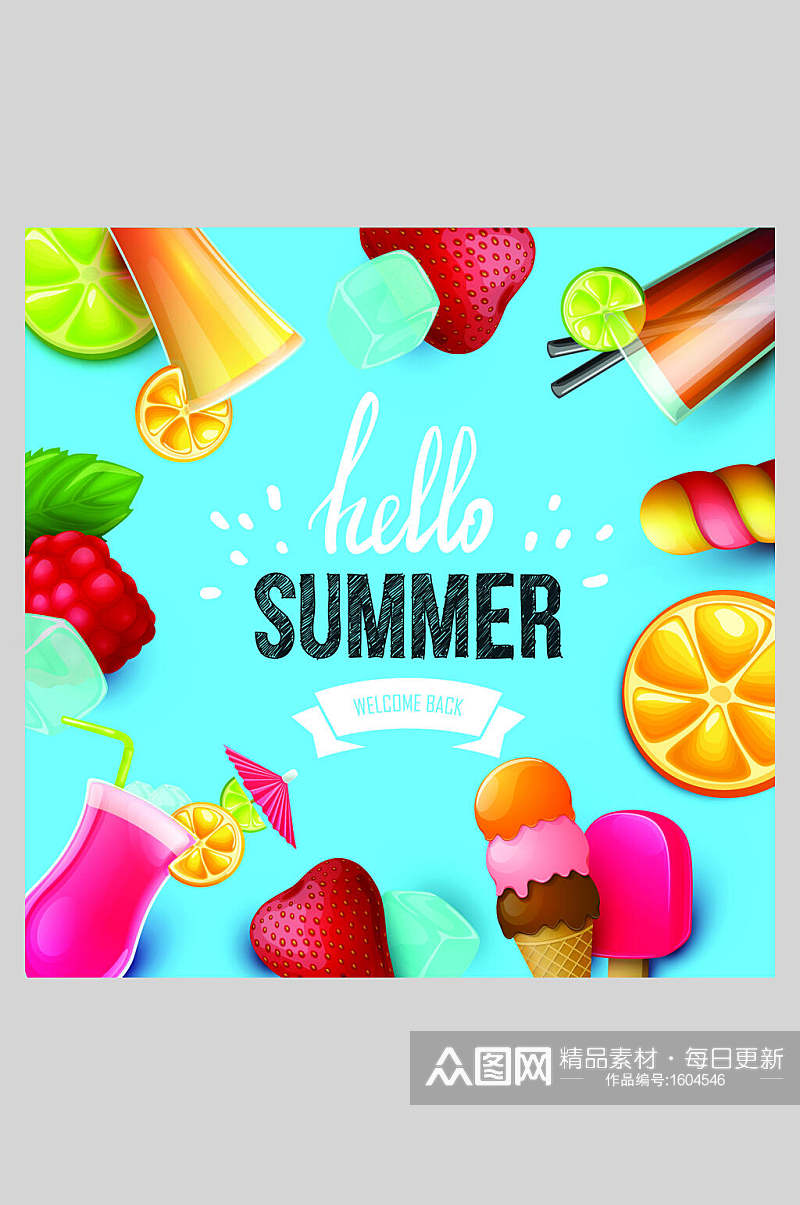 清新绿色夏日饮品海报设计素材