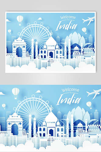 印度城市剪纸海报插画素材