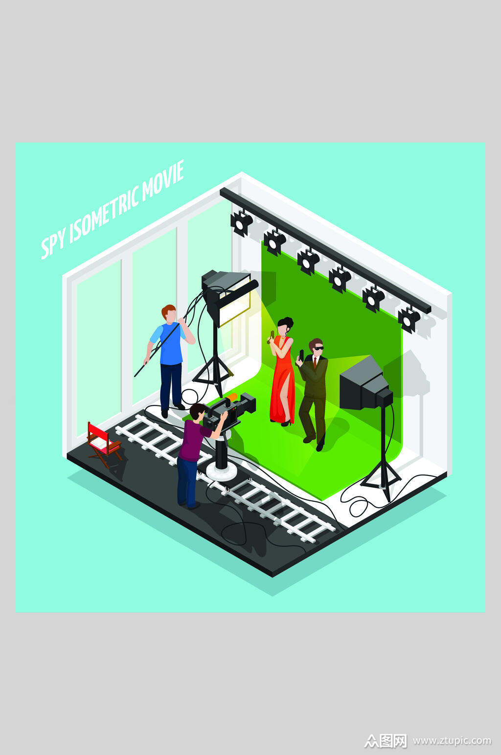 扁平化商业录音室插画素材